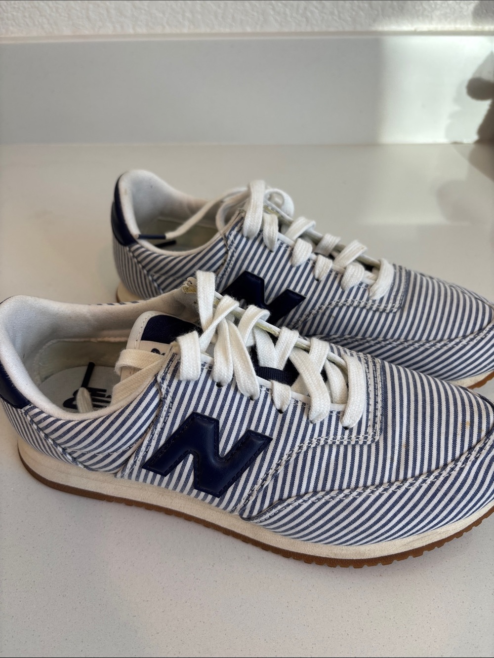 Women’s Navy and White Striped Lace-Up Sneakers